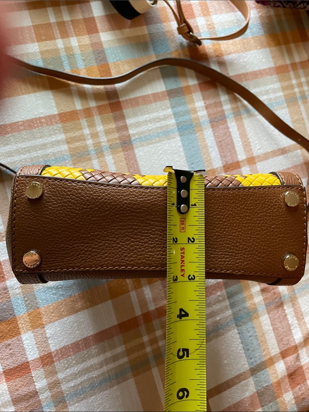 Michael Kors Brown & Yellow Woven Leather Satchel - Picture 11 of 11